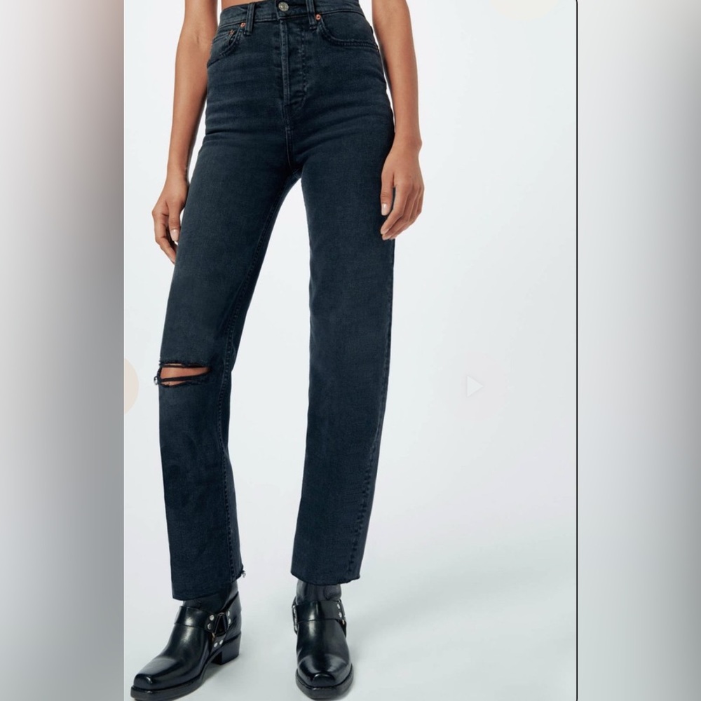 Re/done ultra high rise in vintage black destroy from revolve